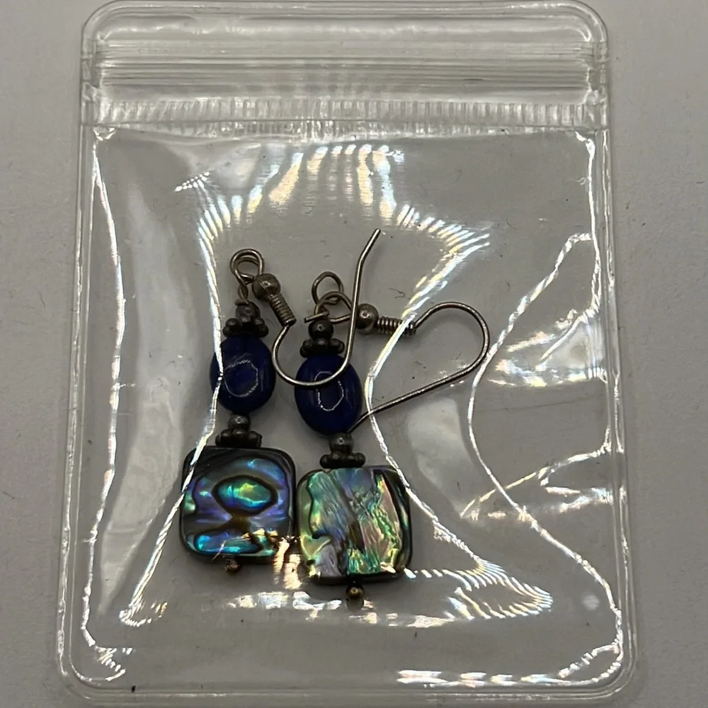 LAPIS, ABALONE, AND STERLING SILVER EARRINGS - Picture 4 of 4